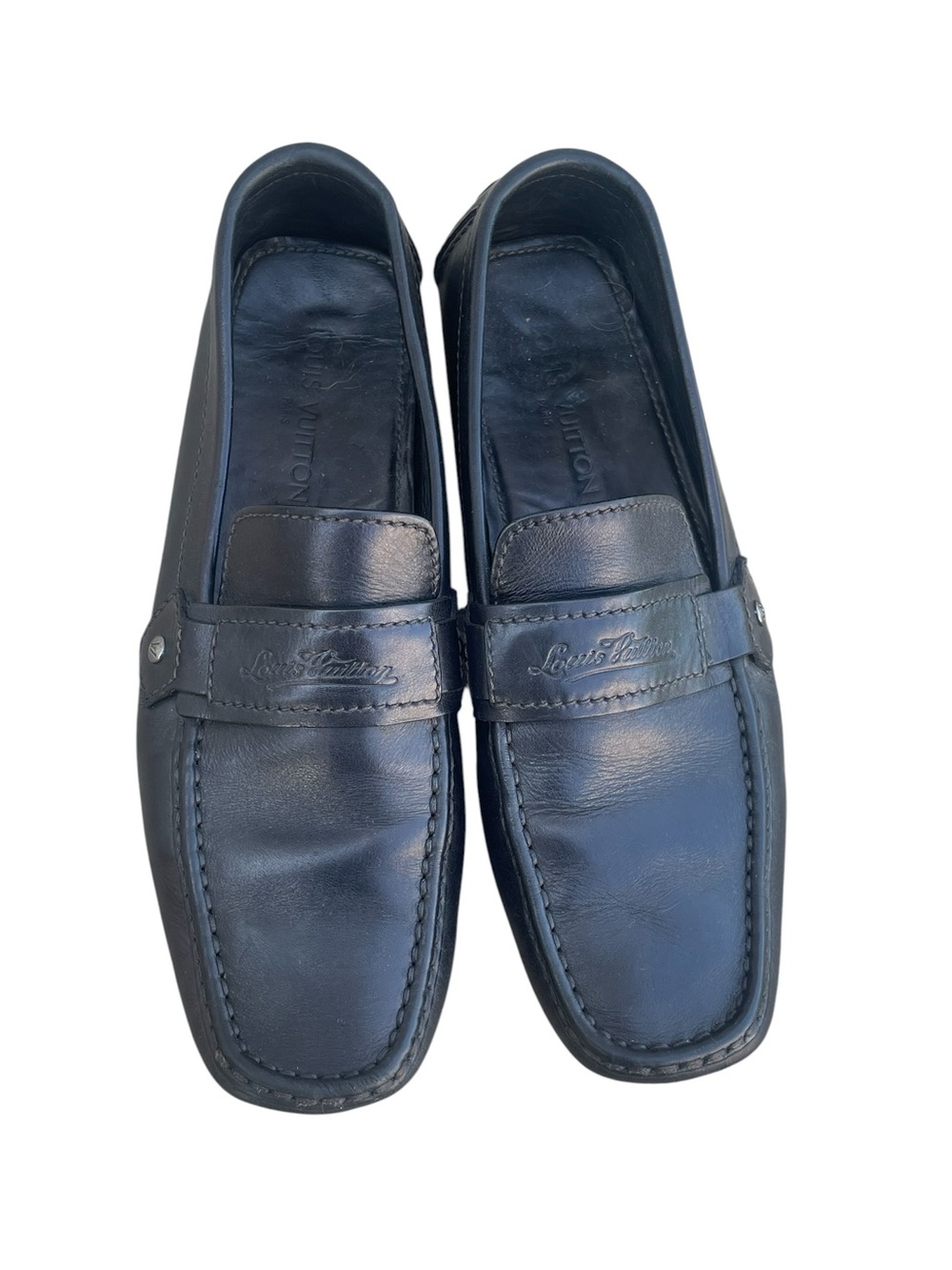 *AUTHENTIC* Louis Vuitton Black Leather Driving Loafers, Size 10.5, COA in photo